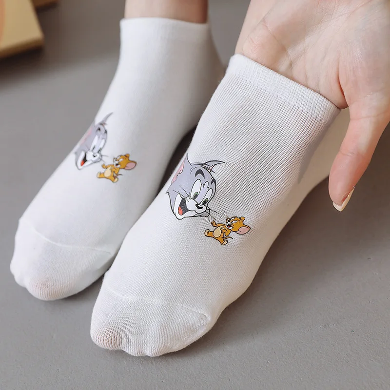جوارب توم وجيري للزوجين من القطن المصقول المطبوع على الطراز الكوري من ماركة كاري، جوارب منخفضة القطع #4