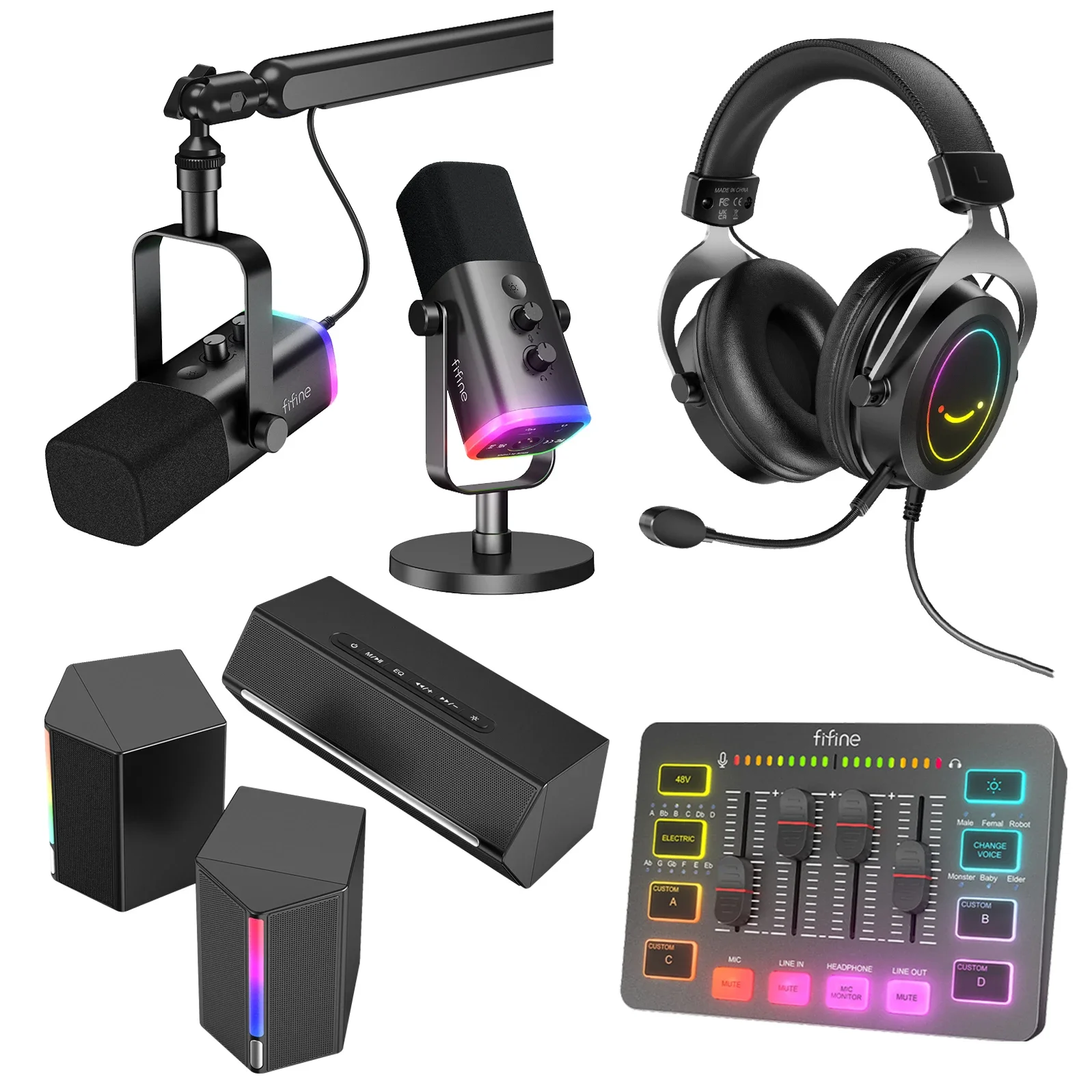 

Fifine Podcast Equipment Recording Studio Sound Cards Live Stream SoundCard Live Broadcast Audio Mixer Wireless Sound Cards