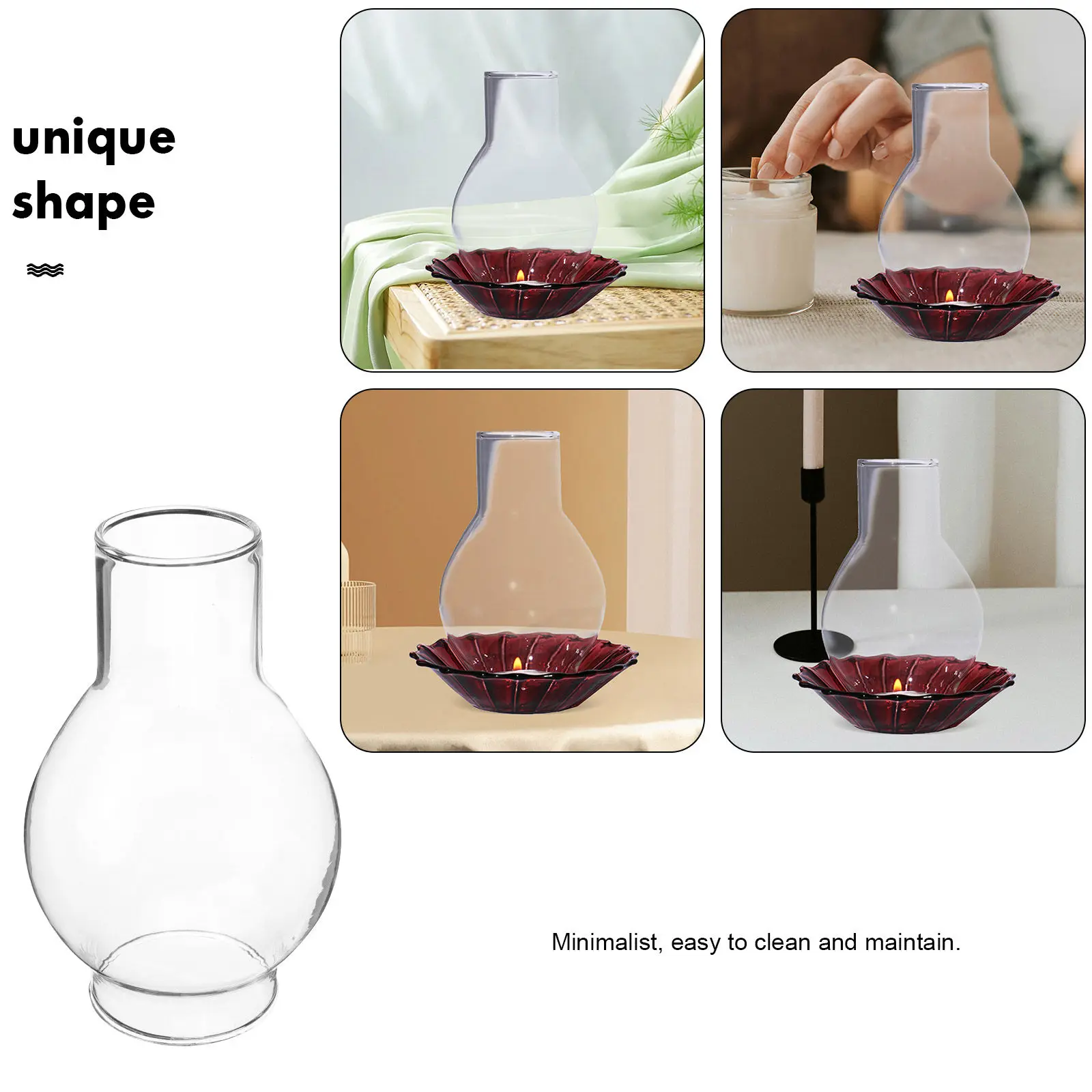 Clear Glass Cover Simple Transparent Holder Sleeve Open Ended Glass Chimney for Romantic Home Decoration