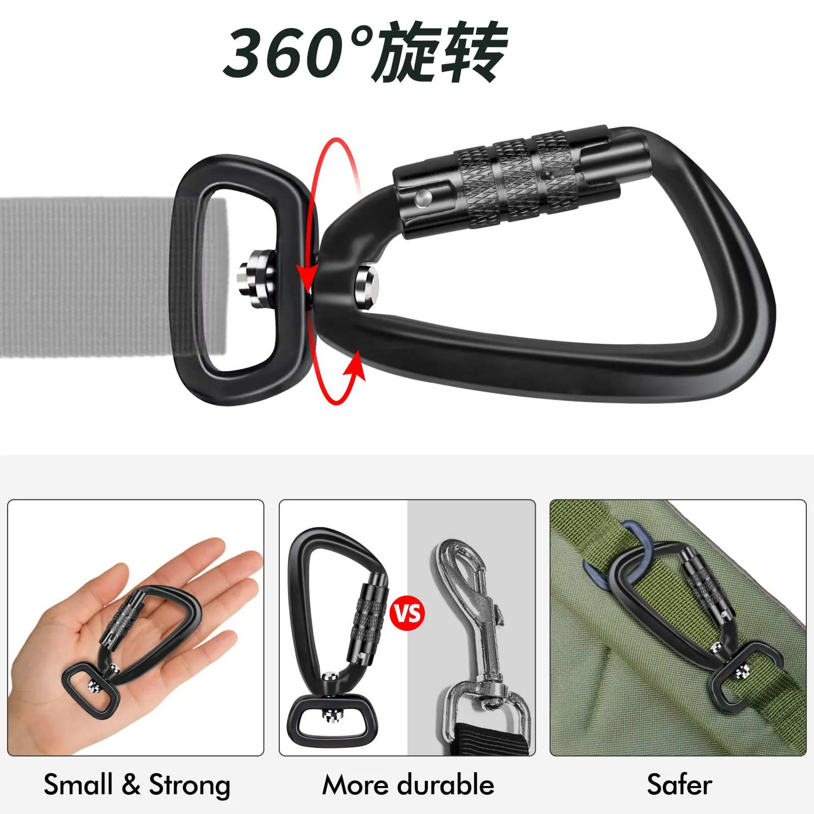 4 Stück 4KN 360 °   Drehbarer Spinner-Karabiner, drehbarer Karabiner-Clip, Haustierleine, Haken, kleiner Karabiner mit automatischer Verriegelung, Hängematte, Hängeclip