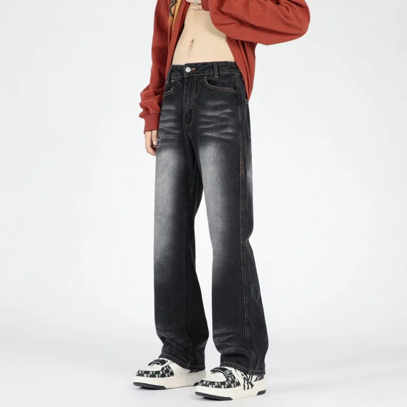 Flare Jeans for Men's Autumn and Winter New Heavy Water Wash Vintage Loose Straight Leg Versatile Wide Leg Pants men jeans