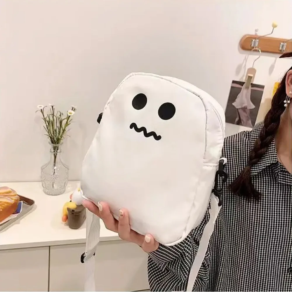 Black White Funny Cute Ghost Kawaii Women Canvas Bag Cartoon Harajuku Chic Ins Shopper Bag Women Shoulder Bags Large Capacity1Pc