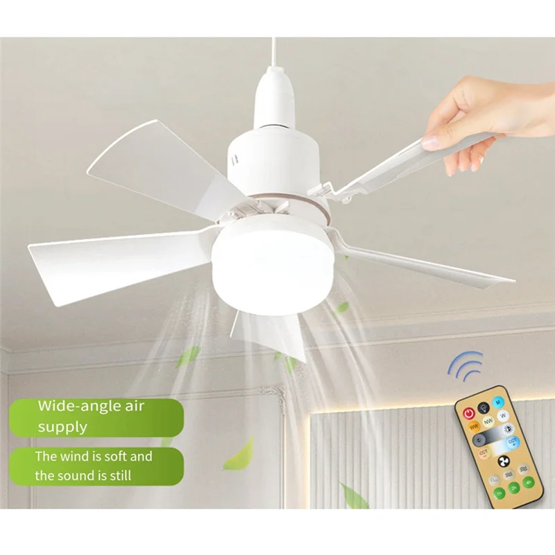 

A44Z-Socket Fan Light With Remote, Ceiling Fan With 3-Speeds, Dimmable LED, E27 Base, Cordless Light Socket Fan