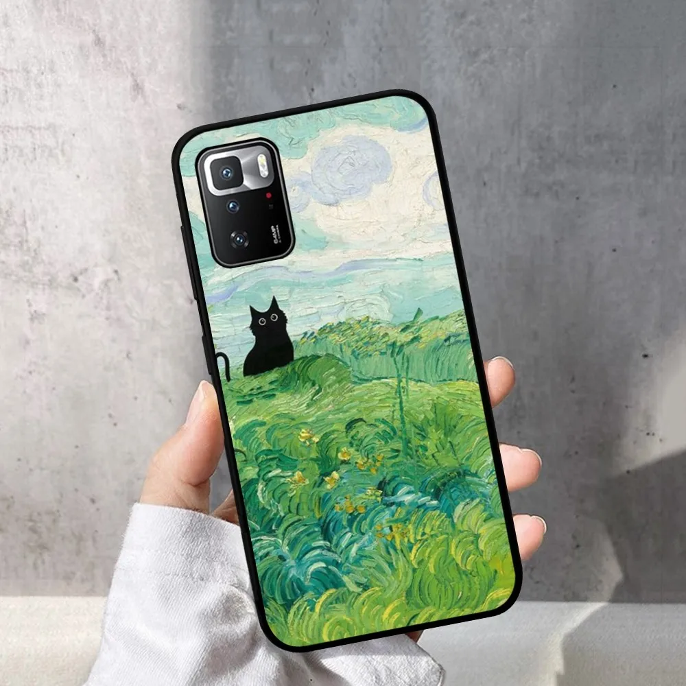 Schwarze Katze Cartoon süße Handyhülle für Redmi Note 4X5 A 6 7 8T 9 9S 10 11 11S 11Epro Poco M3 Pro