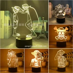 One Piece Roronoa Zoro Luffy Anime Night Lights Action Figure 3D LED Table Lampe Toys Doll Usopp Sanji Chopper Hancock Xmas Gift