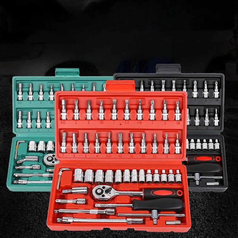 46-piece set of socket ratchet wrench sets, screwdriver combination toolbox collection