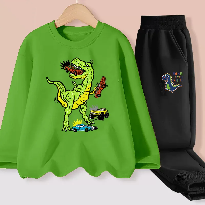 Aimi Lakana Childrens Tyrannosaurus rex Costumes Spring Autumn Shirt Dinosaur T-shirt Boys 2pcs Set Long Sleeve Clothes