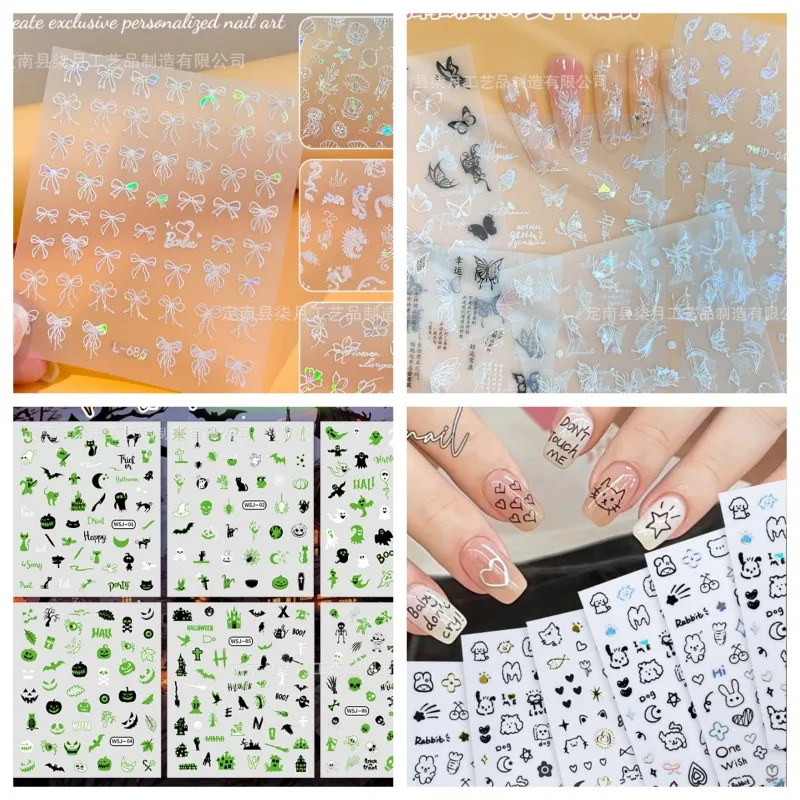 6pcs Cartoon Children's Nail Stickers Christmas Night Light Halloween Butterfly Letter Art Decorations DlY Sticker Party Sticker