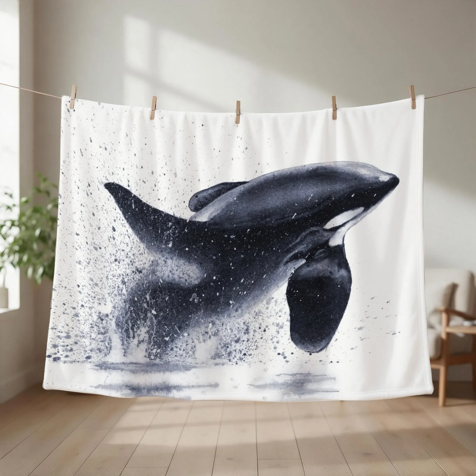 Orca Splash Watercolour Throw Blanket couch cozy soft plush fuzzy picnic outdoor blanket