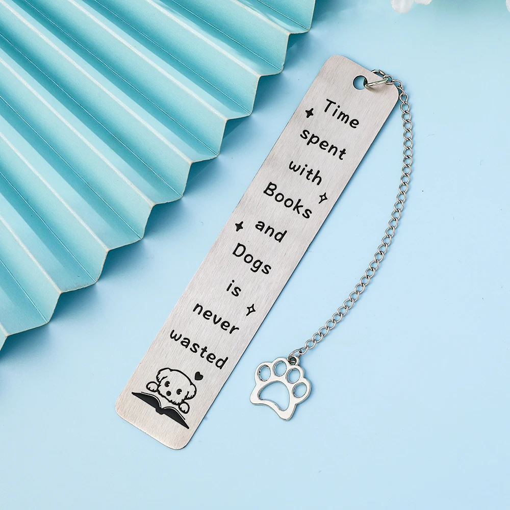 Honden- en tijdbladwijzer, roestvrijstalen bladwijzer voor hondenliefhebbers, prachtige zwarte geschenkdoosset, leeswijzer.