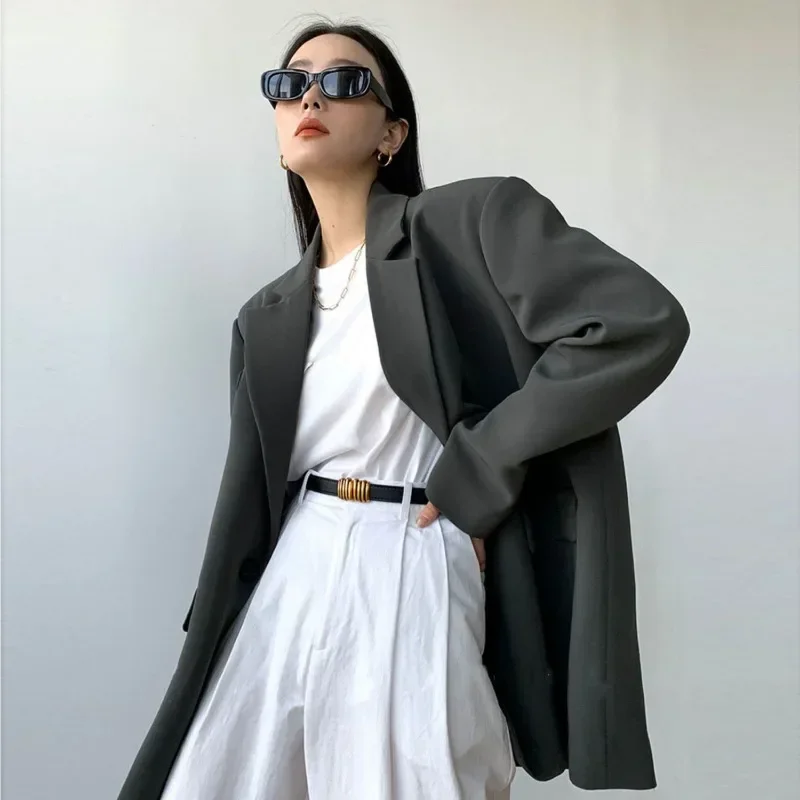 Luxury Chic Blazers Women Spring Autumn Jacket Design Gray Black Blazer Office Ladies Coat Long Sleeve Buttons Vestido Suits New