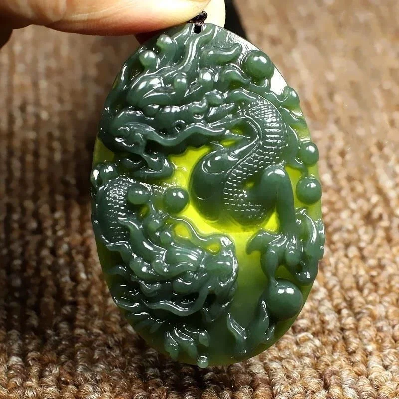 

Natural Hetian Cyan Jade Hand-carved Dragon Brand Necklace Pendant Fashionable Men Women Fine Jewelry Gift Send Certificate