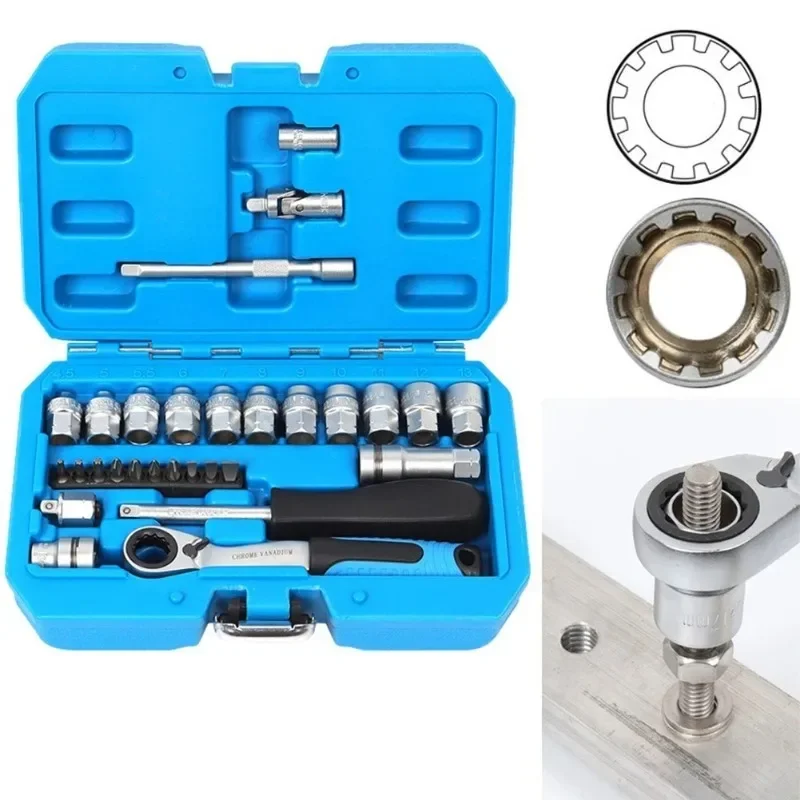 29PCS Ratchet Socket Wrench Set, 12 Point Socket Kit, Auto Repair Torque Wrench Combo for Automotive Maintenance
