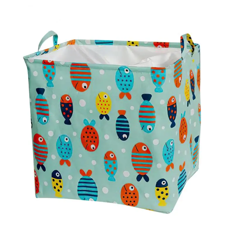 Clothes Storage Box Cartoon Waterproof Cotton Linen Fabric Folding Cube Washing Basket Storage Basket New Large Capacity