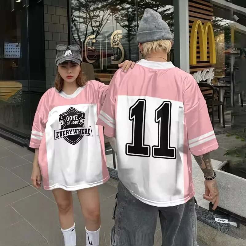 2024 Summer New Couple's Top Modny Oversize Oddychający Vintage Street Hip Hop Style Top Okrągły dekolt Koszulka z krótkim rękawem