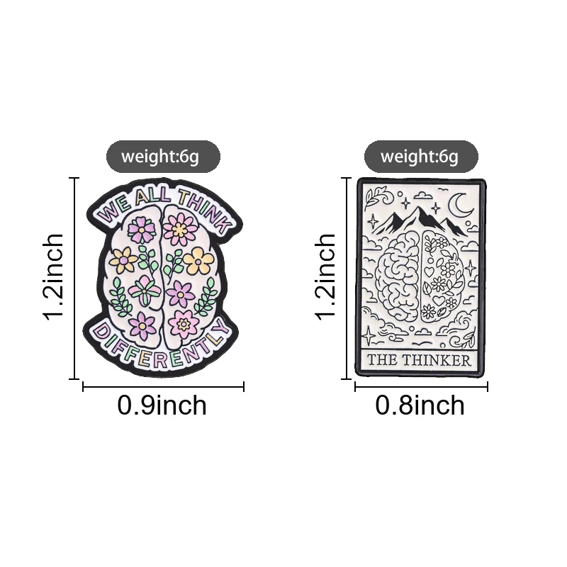Floral Brain Enamel Pins We All Think Differently Brooches The Thinker Mountain Moon Star Badge Mental Health Jewelry Gift