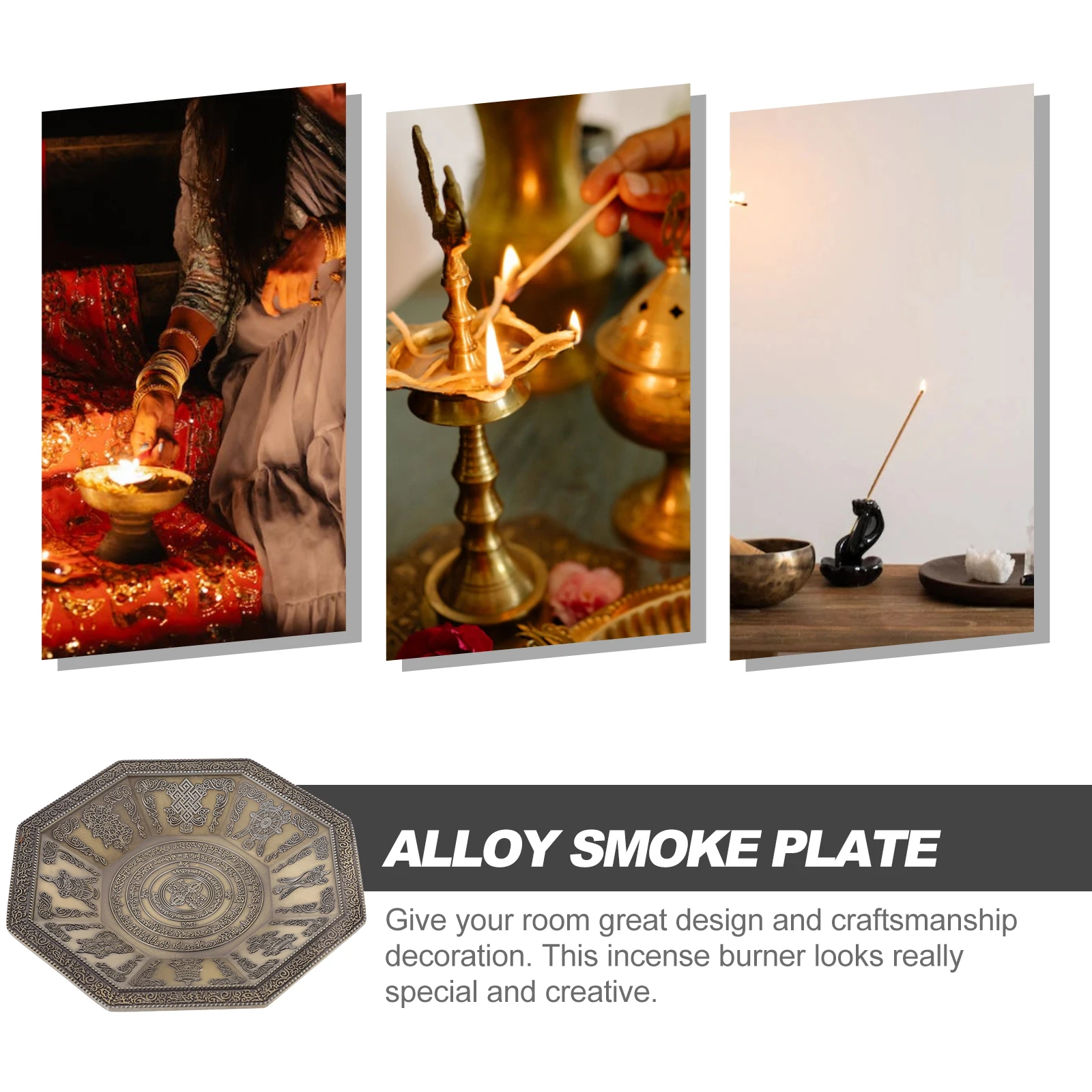 

Incense Burner Smoke Offering Plate Tray Alloy Retro Home Decor Metal Pedestal Bowl Small Tabletop