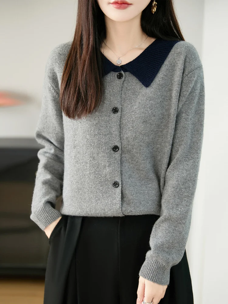 

Korean Sle Color Blo Collar Knitted Open Cardigan Women's Autumn Winter Slimming Ne Sweater Jaet Versatile Casua...