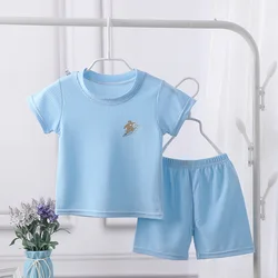 Conjunto de roupas de verão de seda gelo infantil, roupa infantil, tops e calças bebê menino, terno de pijama infantil, 1-7 anos, 2 peças, A1070