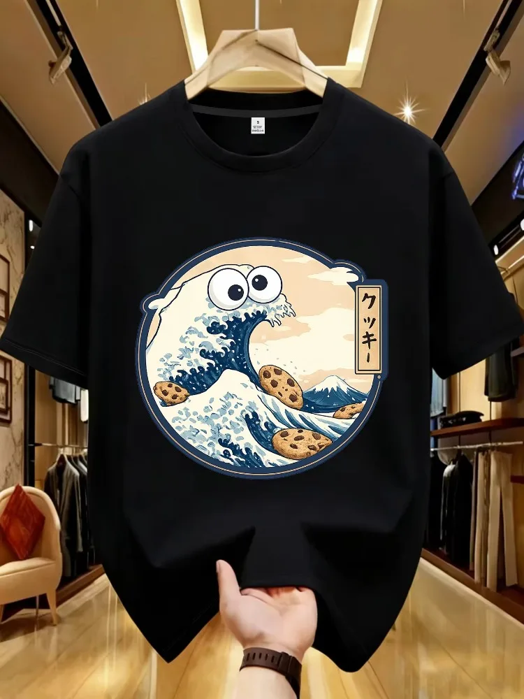 Camiseta Unissex de Algodão Respirável com Estampa Colorida, Design Minimalista, Tecido Leve, Camiseta Básica Masculina