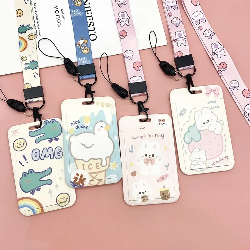 Lanyard Campus Card Subway Bus Card Sleeve Keychain Acrylic Bank Credit Card Holder ID Holder with Pendant Game Cards Case