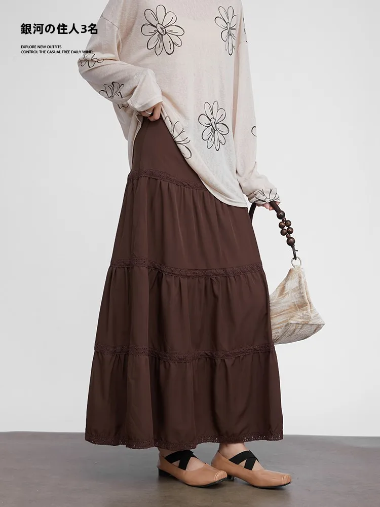 

High Waist Brown Umbrella Skirt Women's Knee-Length Overcoat Cake Skirt Three Galaxy Residents Autumn Winter Mid-Length