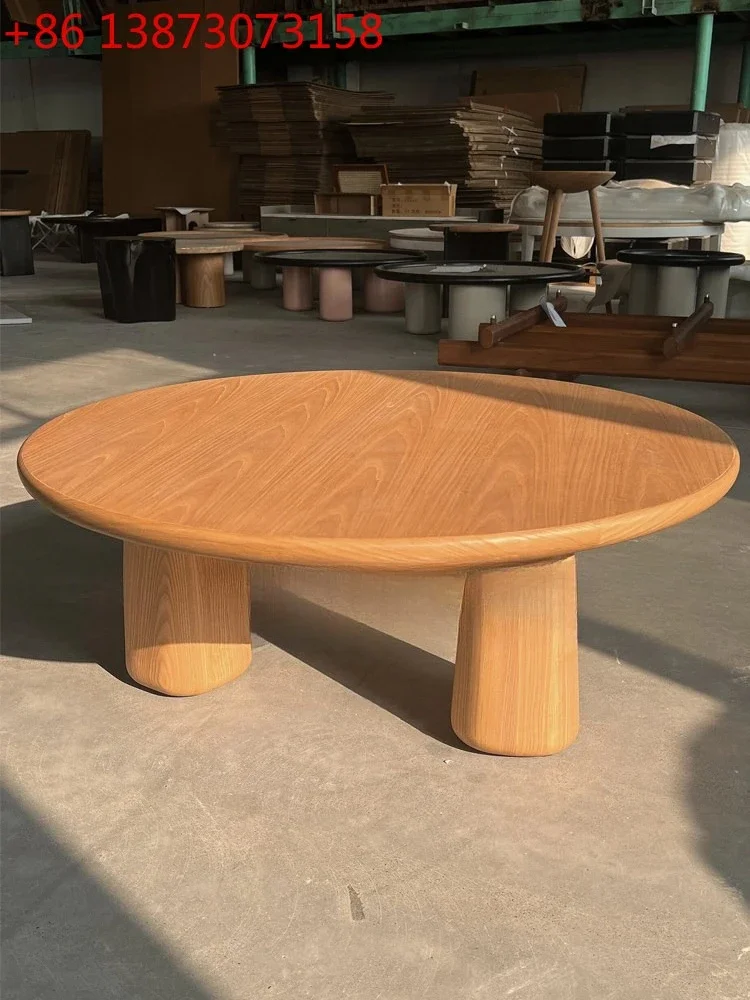 

Medieval wabi-sabi wind round solid wood coffee table light luxury simple creative living room household small tea table