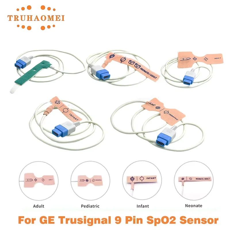 

9 Pin Disposable SpO2 Sensor For GE Datex Ohmeda Trusignal Oximeter Probe OXY-F-UN 0.9 M S/5 i4 Modular Mon
