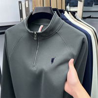 Half zip hoodie men's long sleeved t-shirt autumn plus size middle-aged and young embroidered pony logo collar polo shirt top