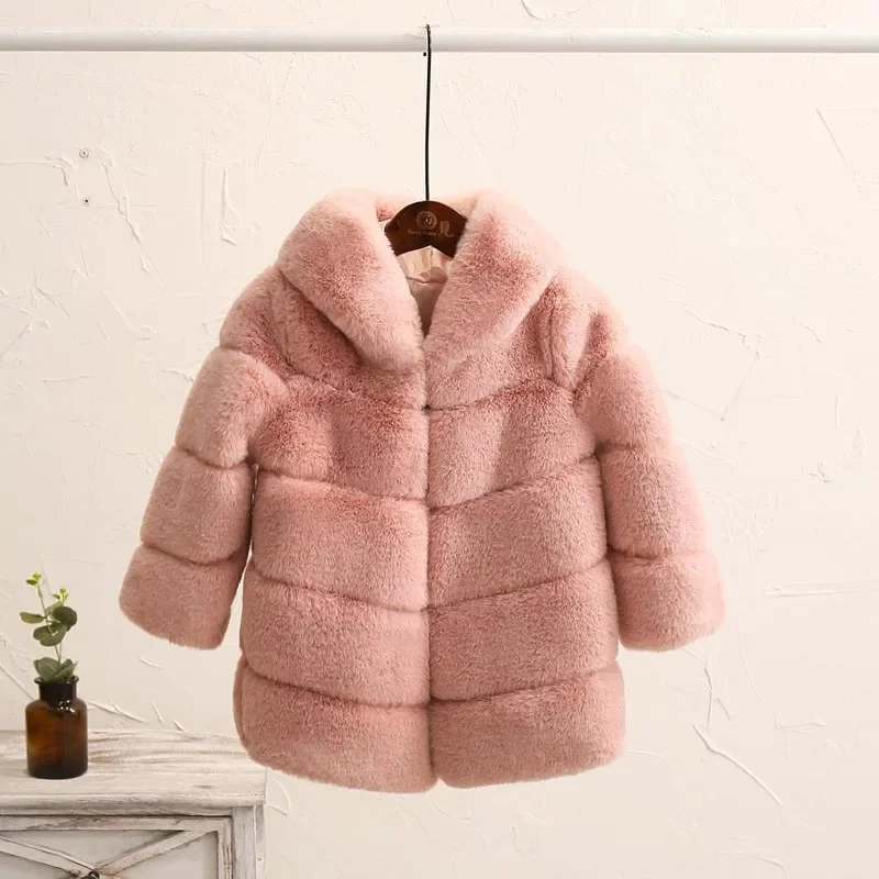 

Winter Girls Fur Coat Elegant Baby Girl Faux Jackets And s Imitation Rex Rabbit Infant Outwear Hooded TZ170