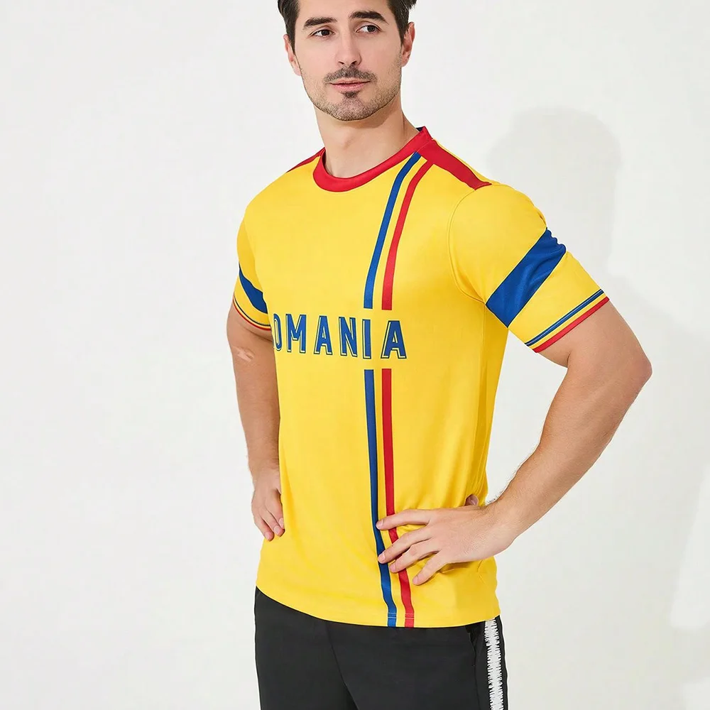 2024 European Championship Romania Football Jersey Casual Round Neck Sportswear Quick Drying Breathable Men\'s Oversized T-shirt