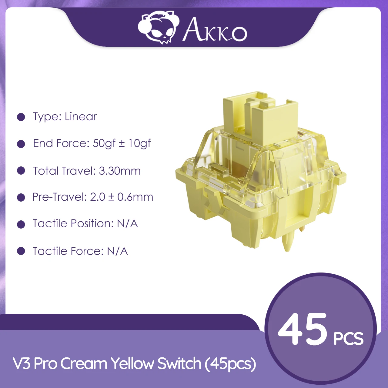 Akko V3 pro Cream Yellow Switch 5 Pin 50gf Linear Switch with