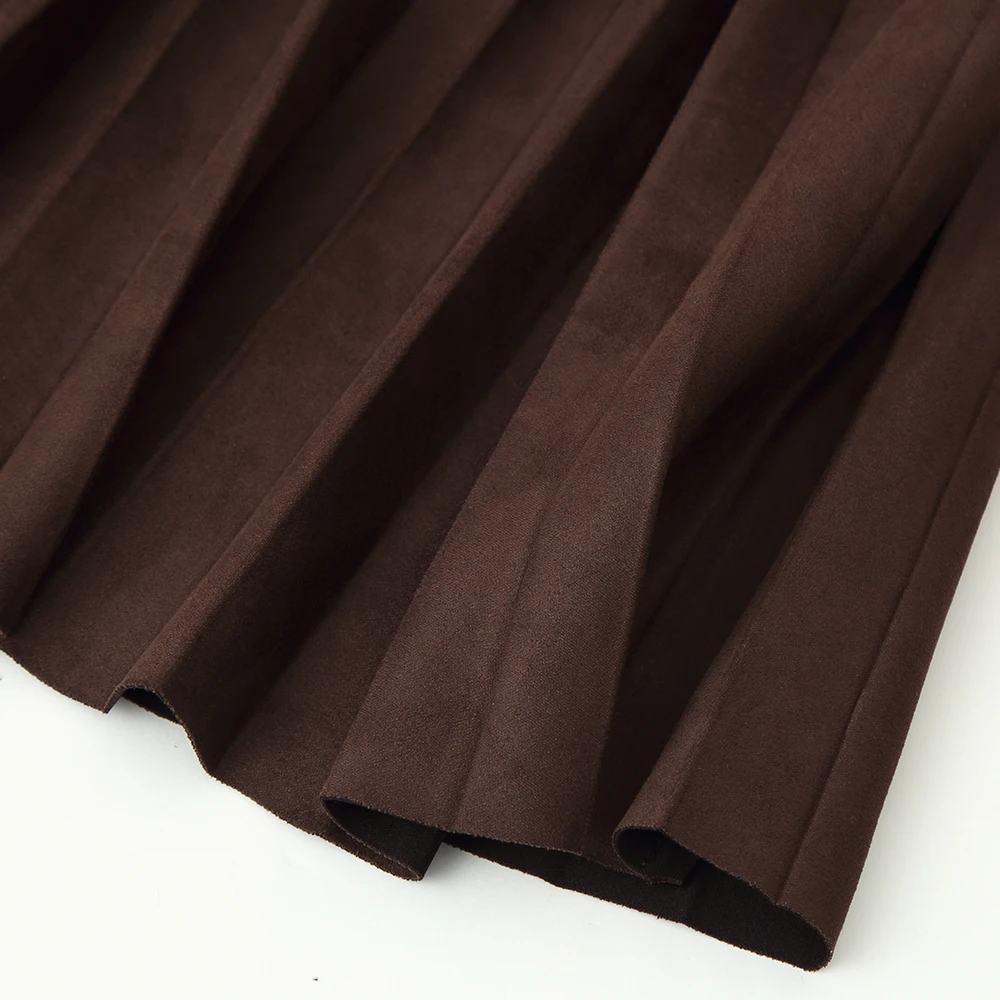 KASLEAD Women's Velvet Effect Pleated Midi Skirt with Belt High Waist Polyester Fiber Casual Sle A-Line Skirt 30252 7