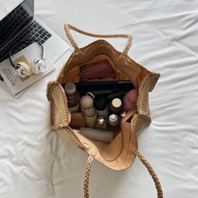 Women Woven Beach Bags Handbags Large Capacity Ladies Straw Shoulder Bag Fashion Bohemian Summer Travel Tote Shopping Bag