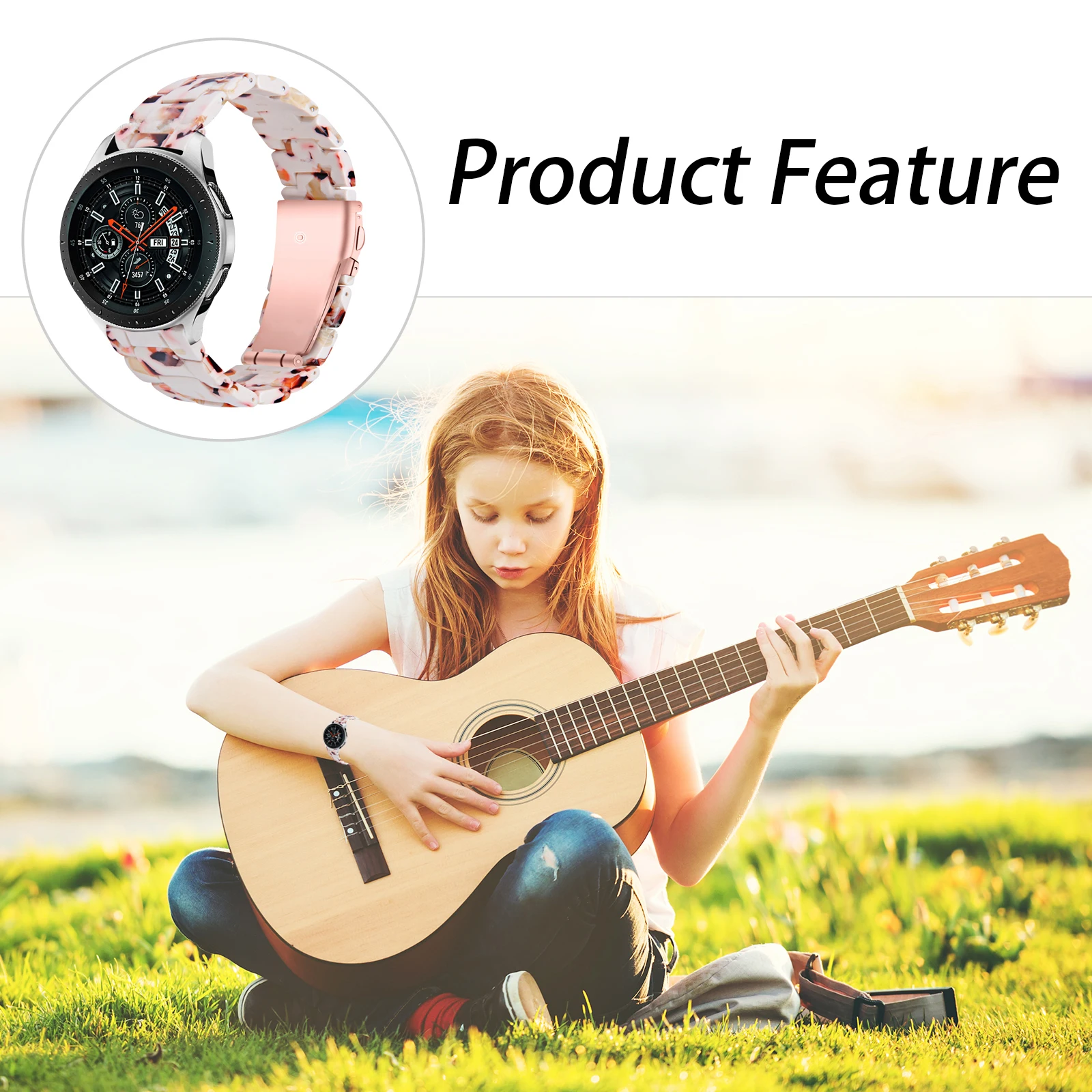 

22Mm Smart Watch Band Premium Resin Material Waterproof Scratch Resistant Lightweight Comfortable Fit Smooth Finish Stainless