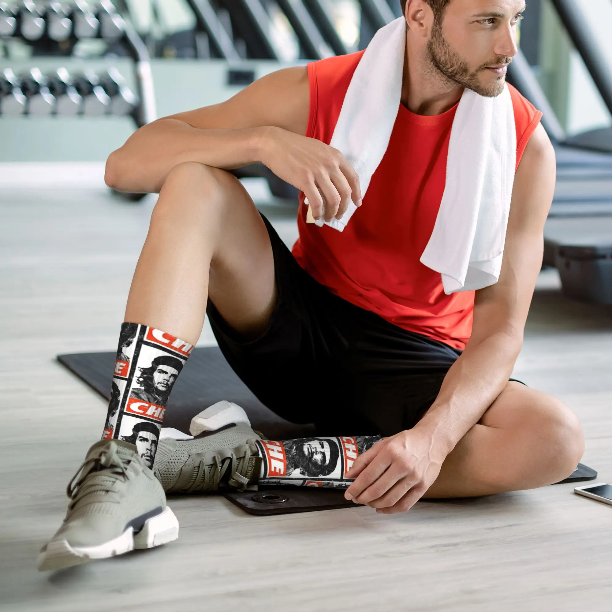 Che Guevara White Worn Look Socks  Graphic Stockings Non-Slip Men Socks Soft Breathable Autumn Novelty Outdoor Sports Socks