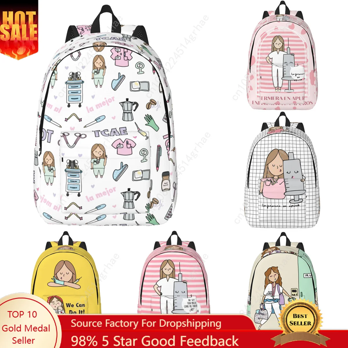 Doctor Nurse Enfermera En Apuros Backpack for Men Women Fashion High School Hiking Travel Daypack College Shoulder Bag Outdoor