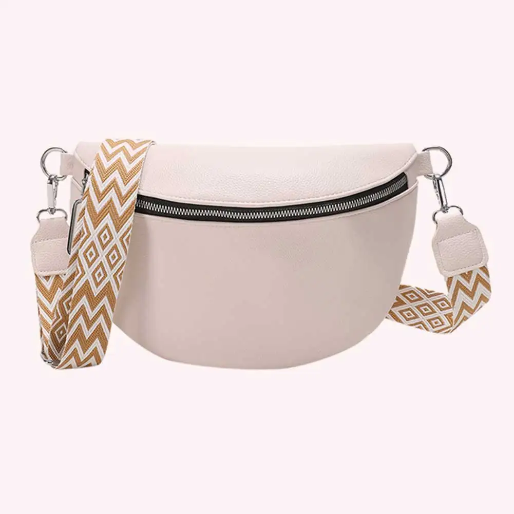 

Crossbody Bag Wide Jacquard Strap Traveling Chest Bag PU Leather Fashion Casual Solid Color Portable Simple for Travel Sports