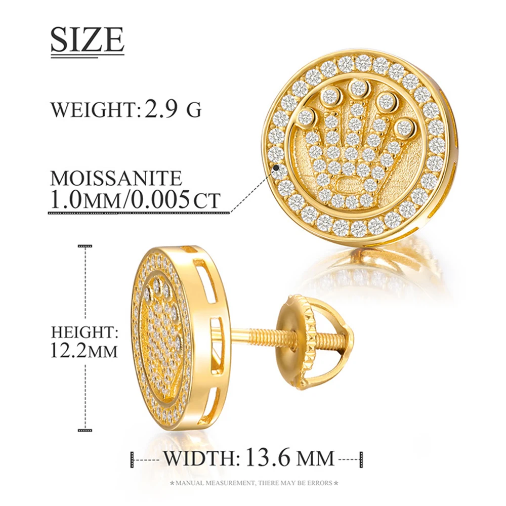 Imagem -05 - Rainha Coroa Moissanite Brincos para Mulheres S925 Prata Real Diamonds Ear Studs Homens Brincos Jóias Pass Tester