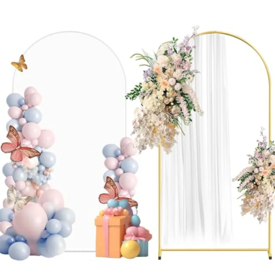 

Металлическая подставка для арочного фона и набор чехлов 6,6 футов, белый многоразовый чехол из спандекса с золотой рамкой свадебной арки для Bab