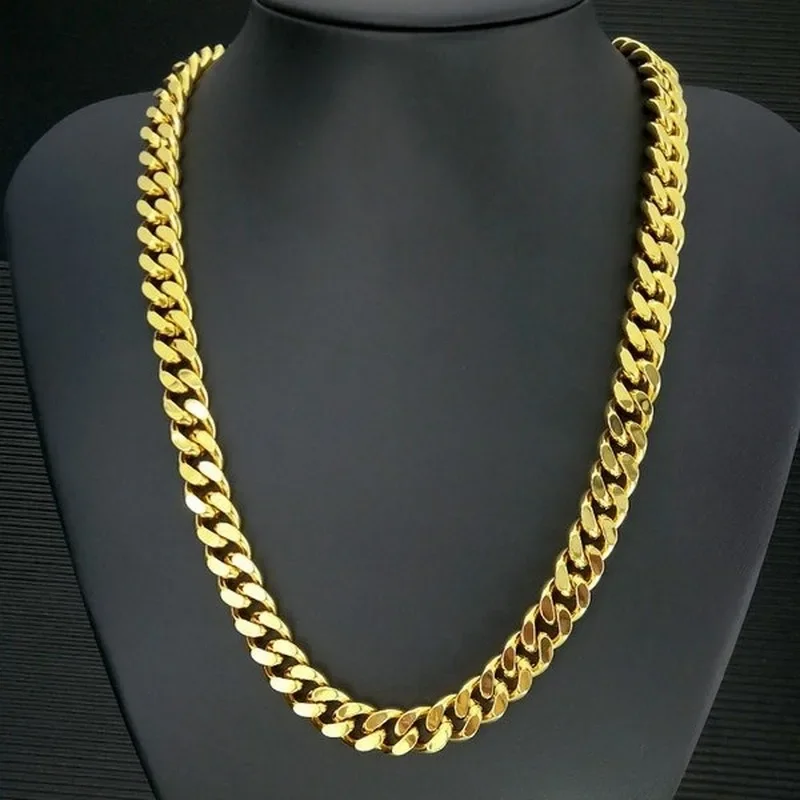 Gold filled Vacuum plating mens solid  Necklace  jewelry 11mm band width 50-90cm Length Necklace346