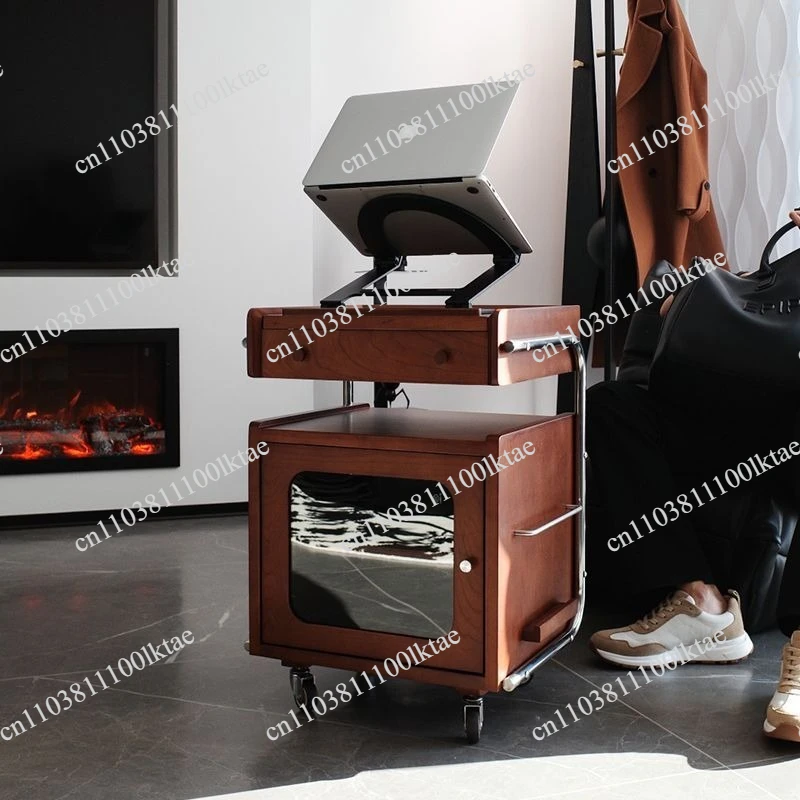 Ono Side Cabinet Solid Wood Medieval Trolley Bedside Storage Cabinet Retro Movable Sofa Side Few Robots