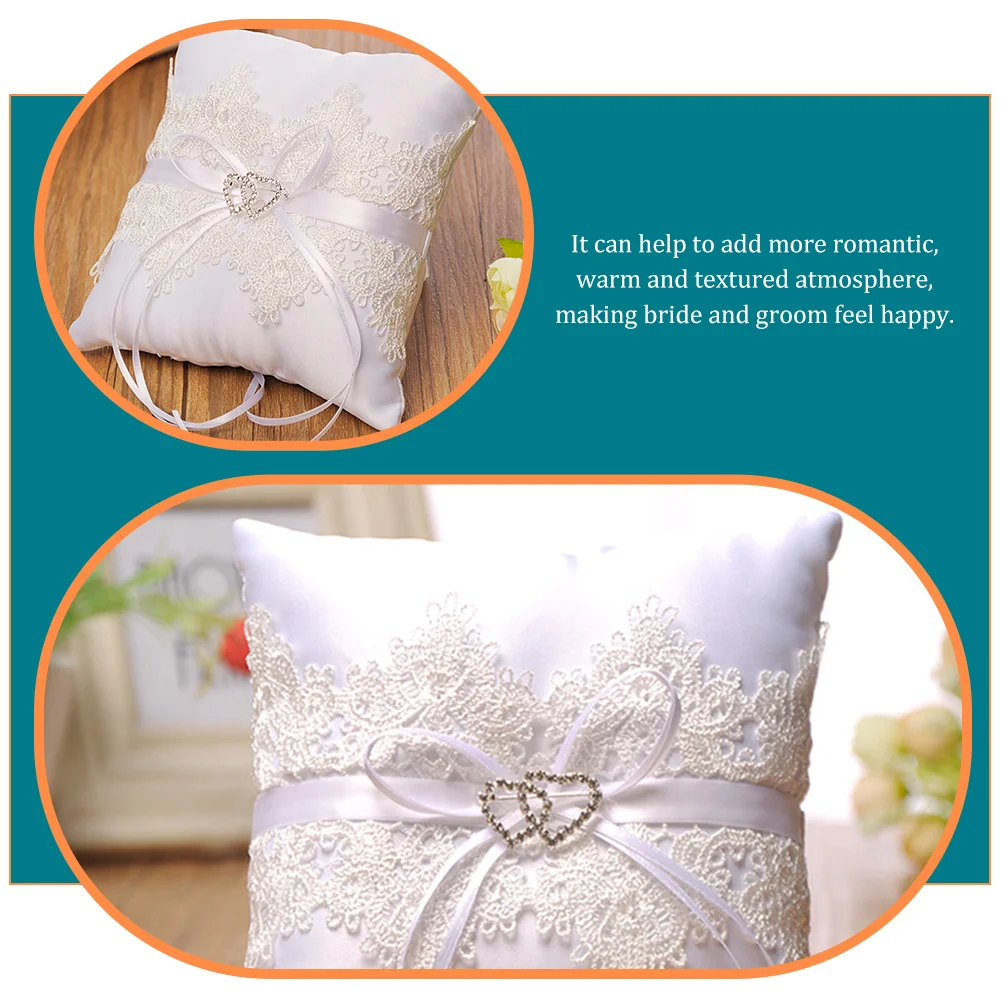 

Elegant Lace Wedding Ring Pillow with Ribbons Fine Workmanship for Ring Bearer Cushion Decoration Proposal Party Bridal Shower