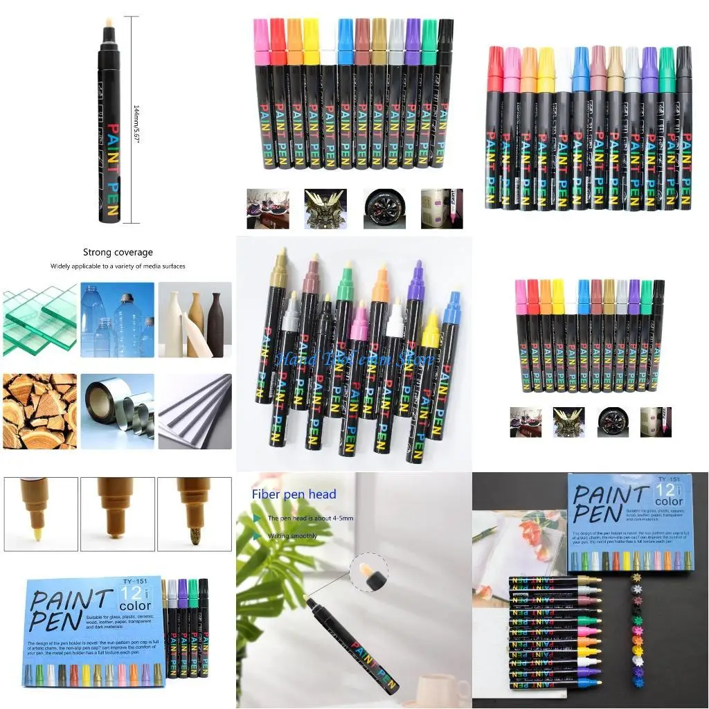 

H37F 12 Colors Paint Markers Car Scratch Repair Pens Paint Pens for Glass Ceramic