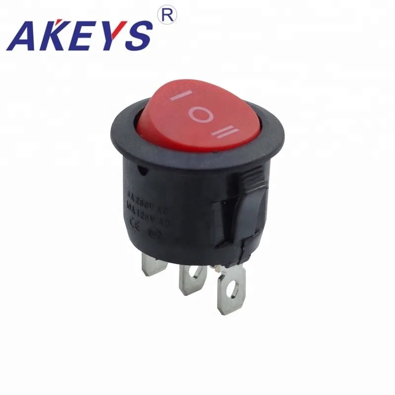 10PCS KCD1-201-3P 3 Pins Three Position 22 mm Rocker Switch with Red button for Juicer