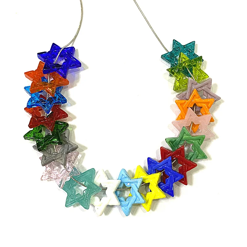 2pcs Colorful Hollow Hexagram Glass Beads Pendant Simple Cute David Star Charms DIY Craft Making Accessories for Handmade Lovers