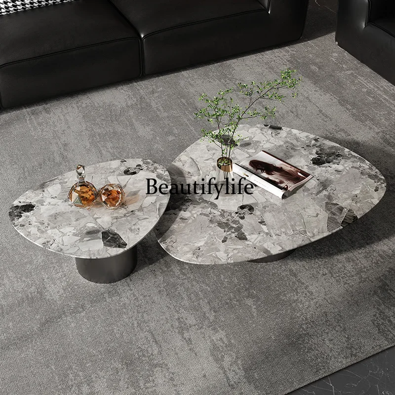 NQ52 Italian minimalist marble coffee table light luxury stainless steel triangle modern minimalist design high-end side table