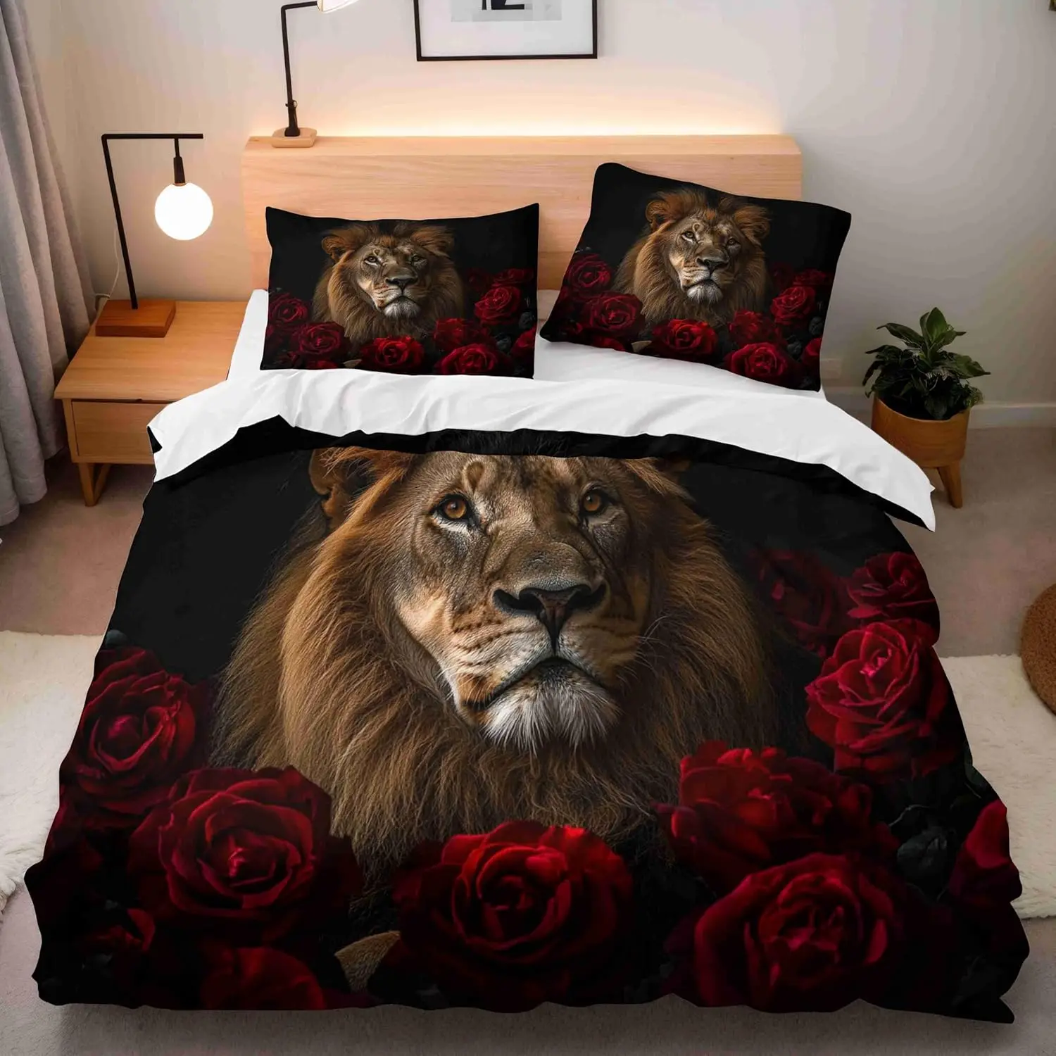 

Lion Duvet Cover Wild Animal Bedding Set Twin Queen For Boys Teens Safari Animal Comforter Cover African Wildlife Quilt Cover