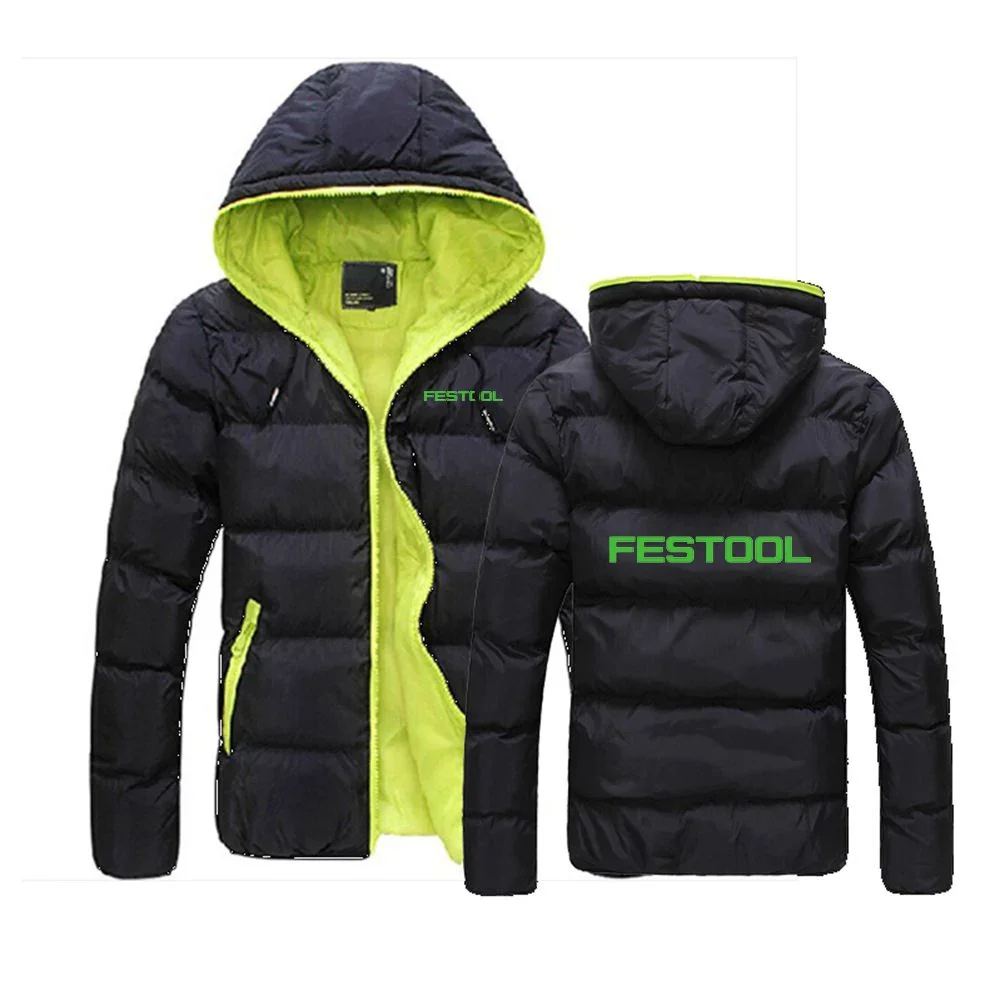 

2024 Festool Tools Men's New Winter Color Block Zipper Warm Cotton Coat Casual Hooded Jacket Fashion Outdoor Coats Pullover Tops