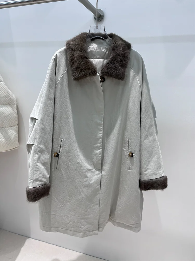 2025 Winter Women Warm Goose Down Jacket Natrual Real Muskrat Mink Fur Collar Coat Luxury Thick Female Cusual Outwear